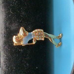 Gold Toned Enameled Lady Golfer Brooch
